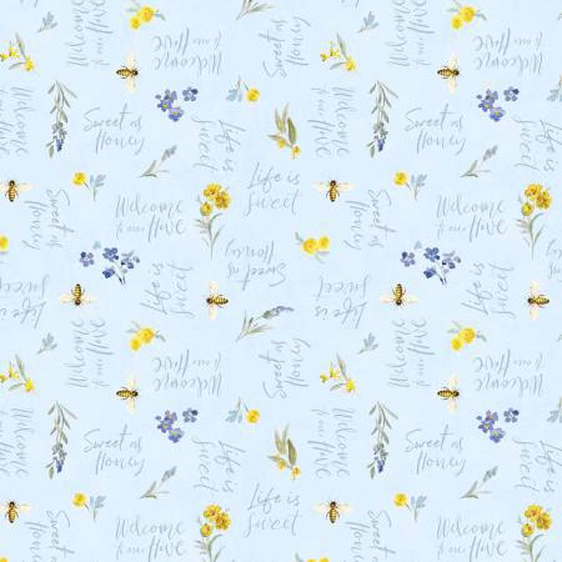 Bees & Blooms Blue Words All Over 89285-454