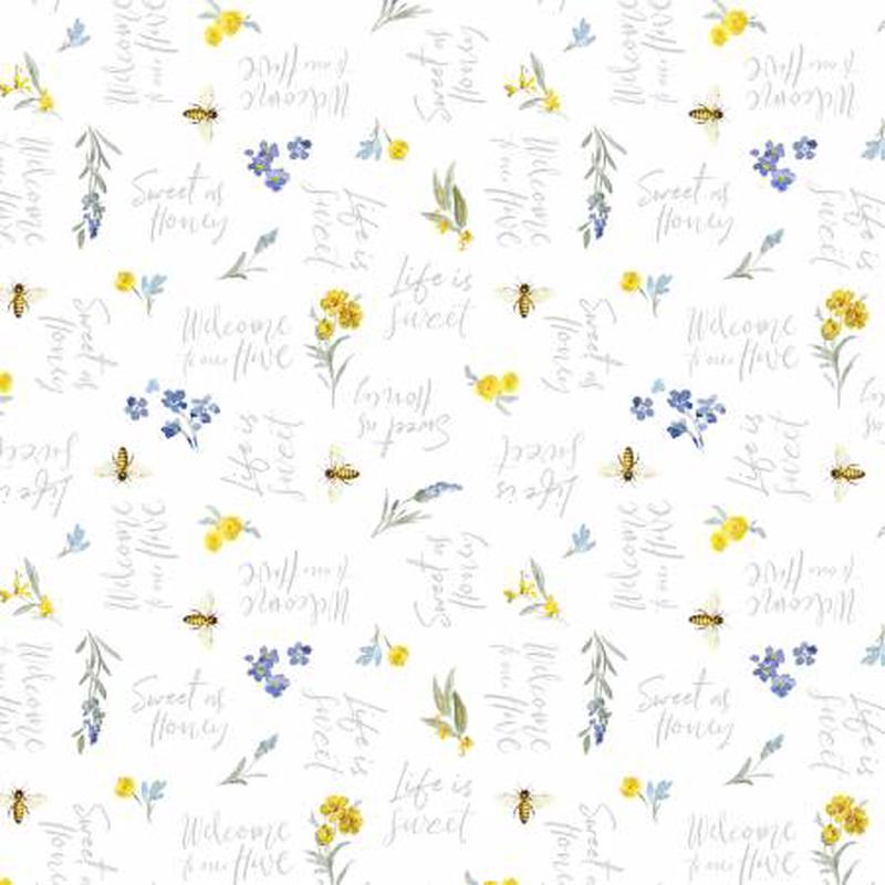 Bees & Blooms White Words All Over 89285-154