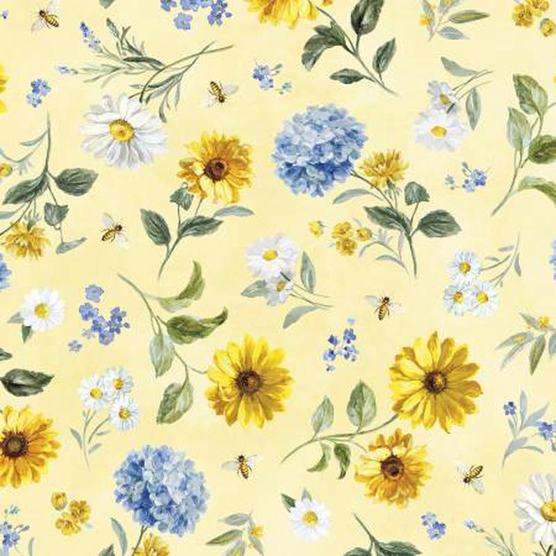Bees & Blooms Yellow Large Floral Toss 89283-557