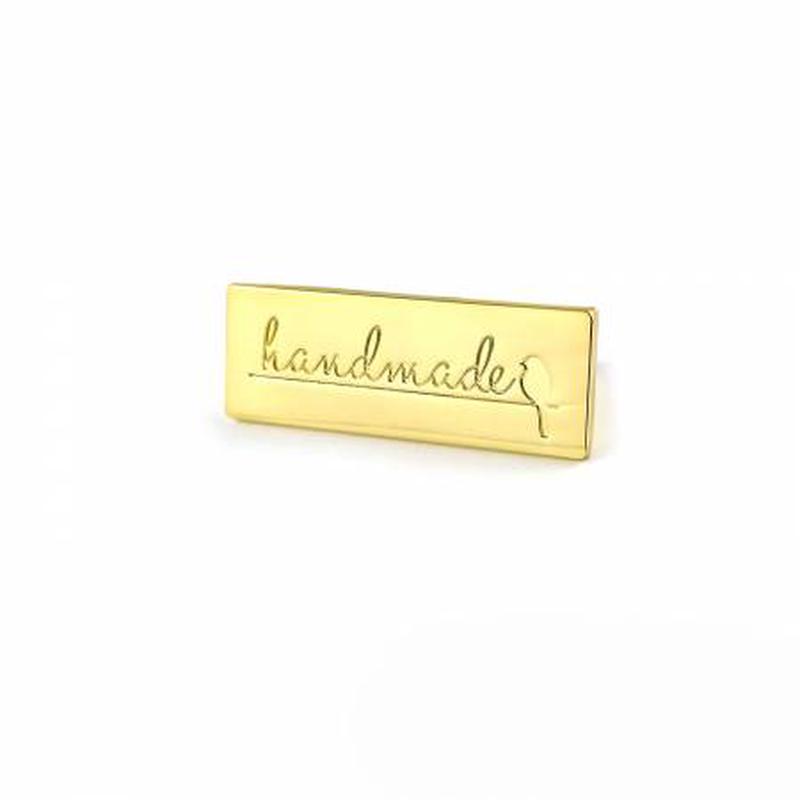Bag Label Handmade Gold Rectangle Script with Bird