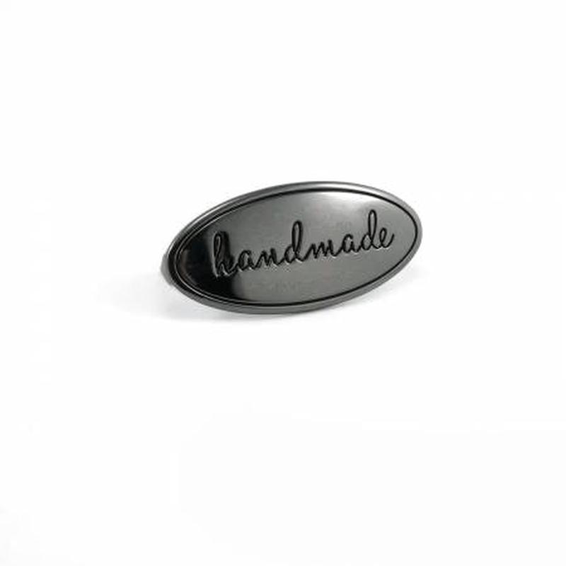 Bag Label Handmade Oval Script Gun Metal