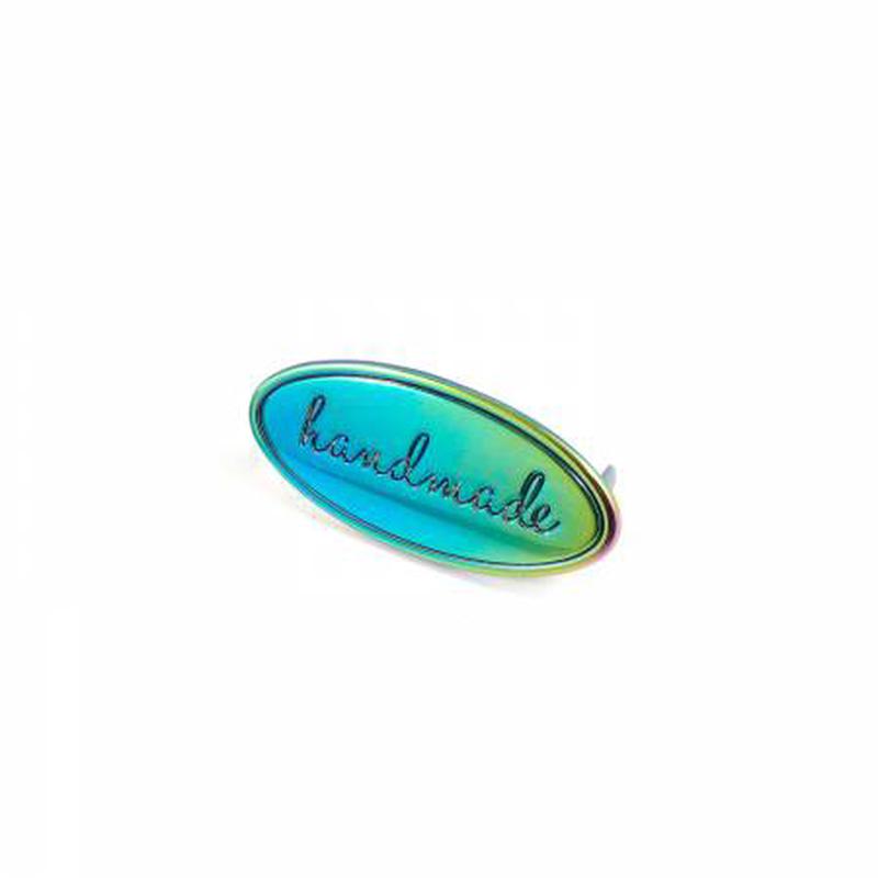 Bag Label Handmade Oval Script Rainbow