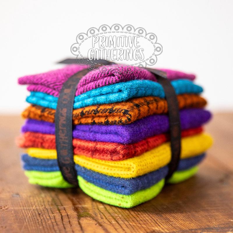 (8) 8" x 14" Wool Piece Bundle Brights Texture