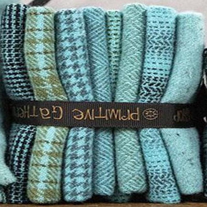 (8) 8" x 14" Wool Piece Bundle Caribbean Blue