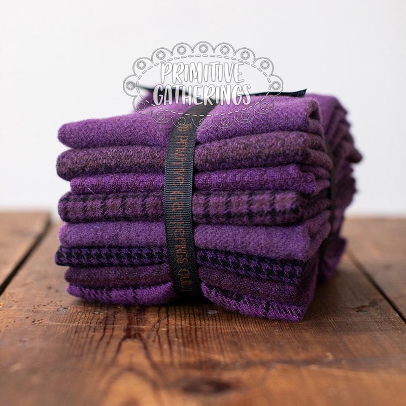 (8) 8" x 14" Wool Piece Bundle Grape
