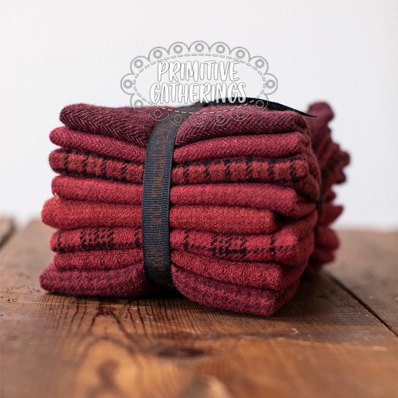 (8) 8" x 14" Wool Piece Bundle Petunia