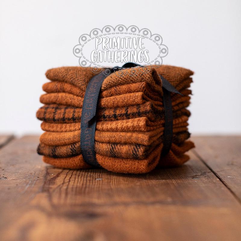(8) 8" x 14" Wool Piece Bundle Pumpkin