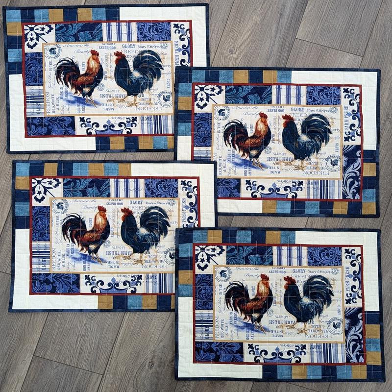 (4) Blue Rooster Placemats Size: 16" x 20"