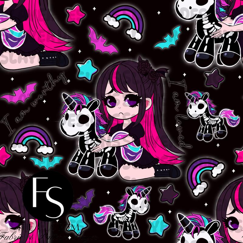 Unicorn Skeleton Sad Goth Girl Affirmations -  FABRICSLAYER