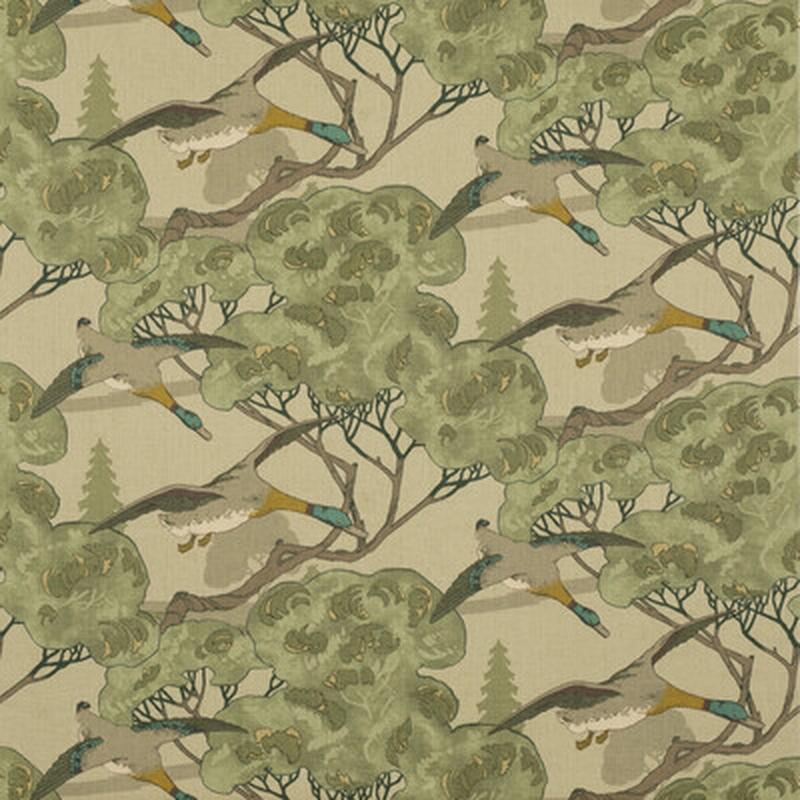 Flying Ducks Emerald by Mulberry Fabric