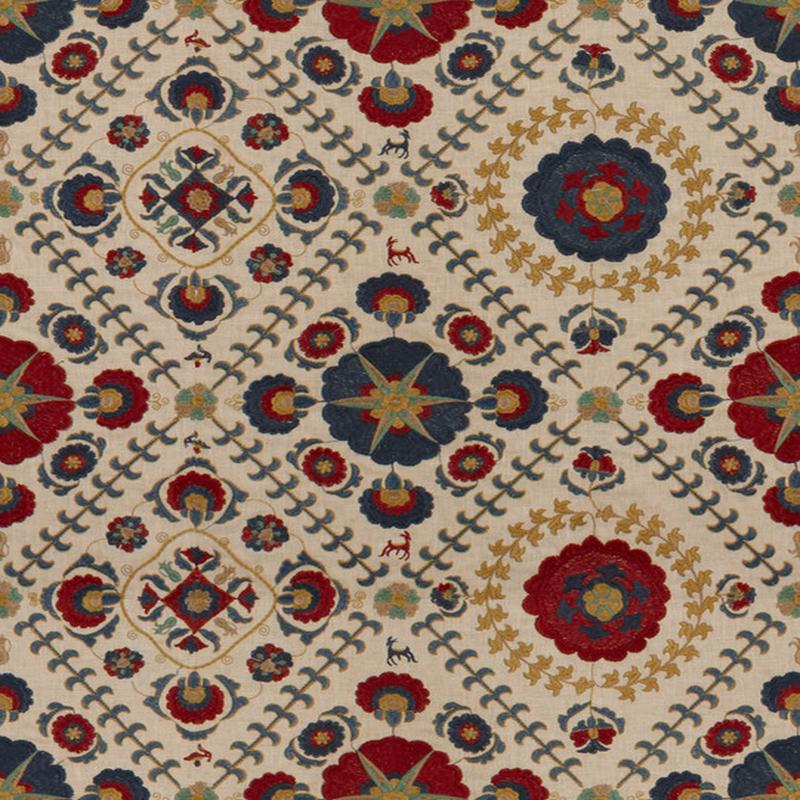 Ayla Trellis Indigo/Red by Lee Jofa Fabric
