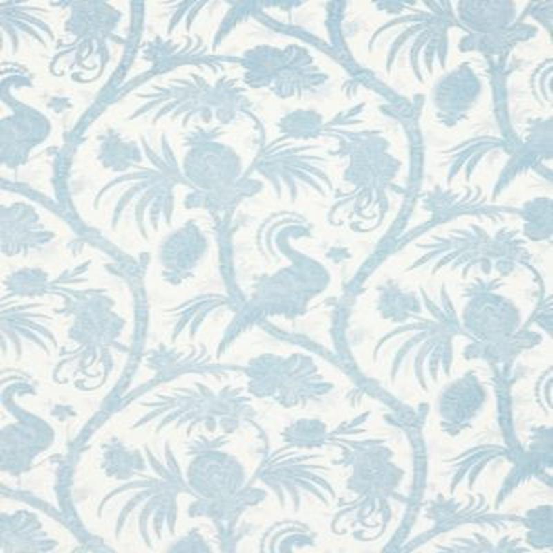 Scalamandre Fabric Balinese Peacock Linen Print Sky