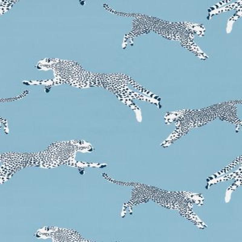 Scalamandre Fabric Leaping Cheetah Cotton Print Cloud Nine