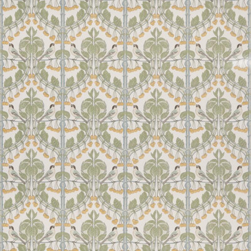 Birds & Cherries Cotton Aqua by G P & J Baker Fabric