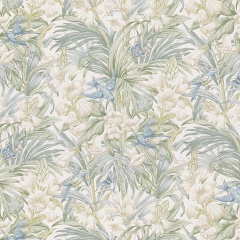 Trumpet Flowers Cotton Blue/Green by G P & J Baker Fabric