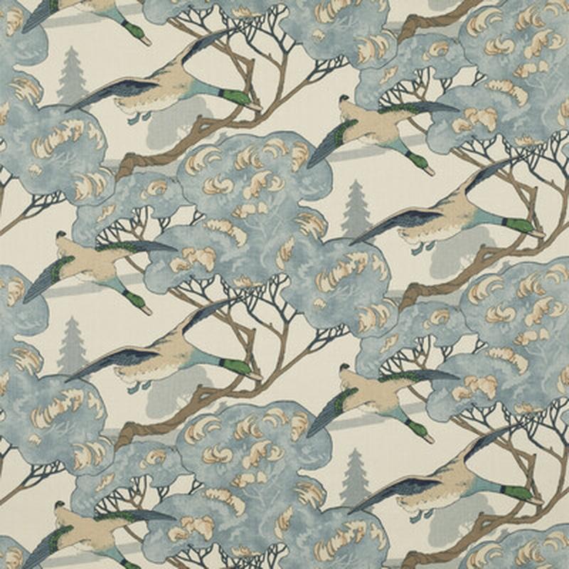 Flying Ducks Blue by Mulberry Fabric