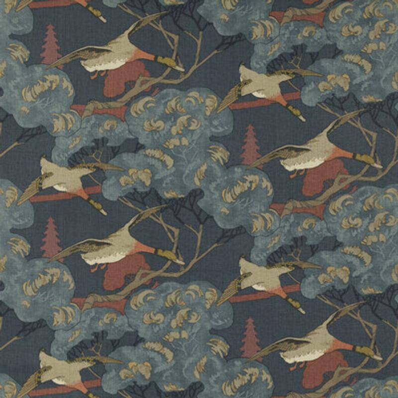 Flying Ducks Red/Blue by Mulberry Fabric