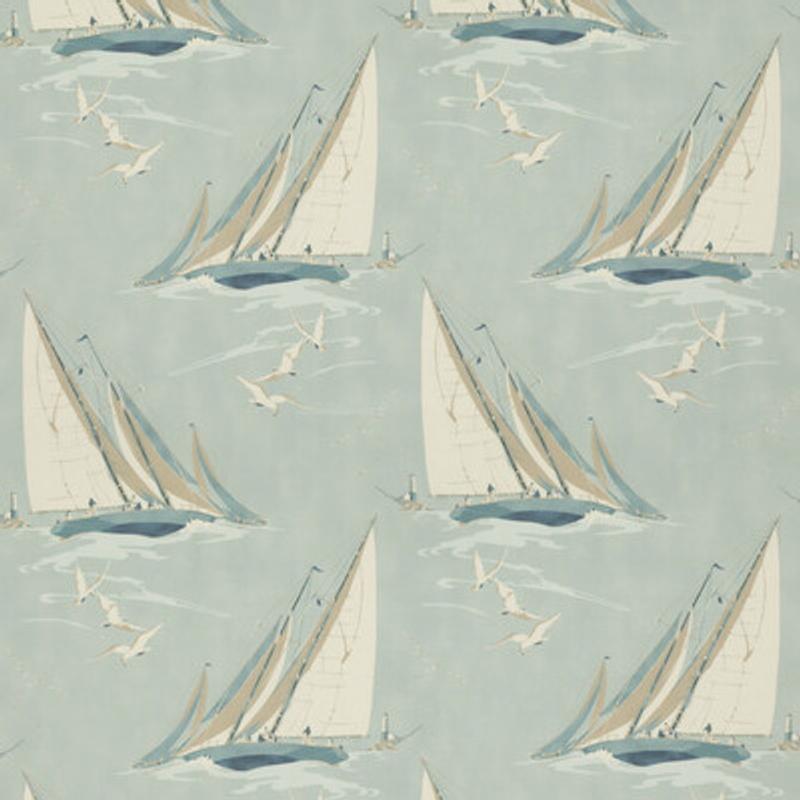 Round The Island Blue by Mulberry Fabric