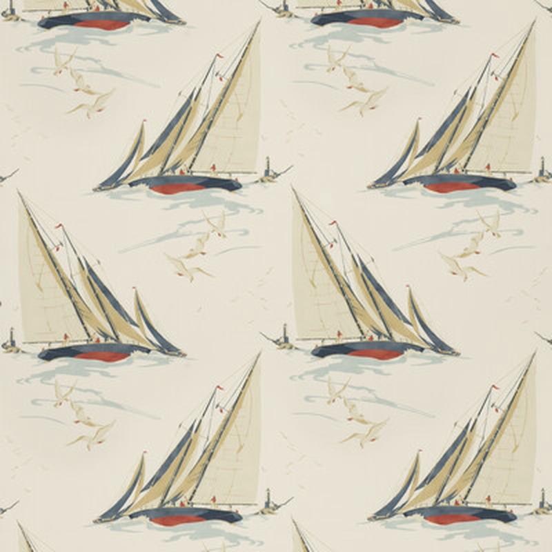 Round The Island Red/Blue by Mulberry Fabric