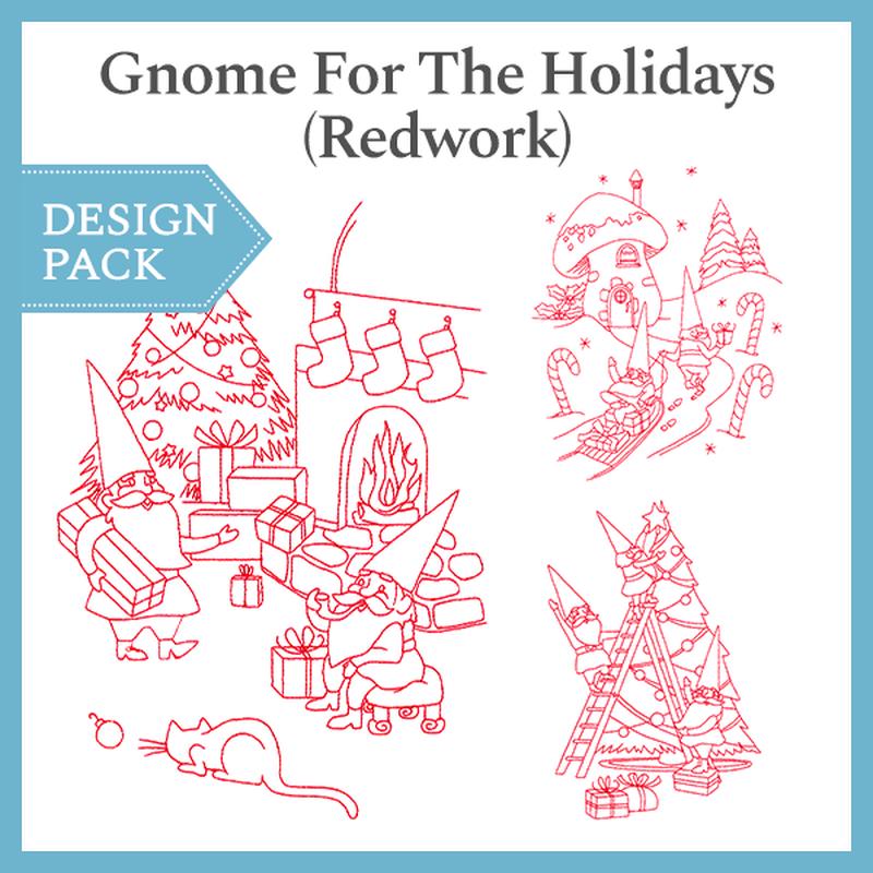 A Gnome For The Holidays (Redwork) Design Pack
