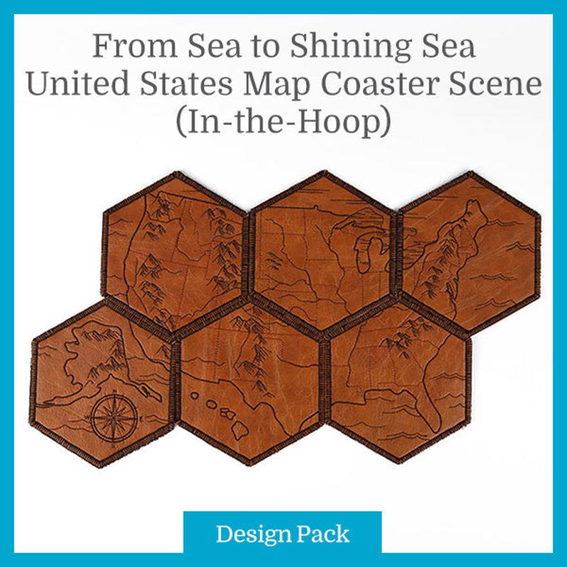 A From Sea to Shining Sea United States Map Coaster Scene (In-the-Hoop) Design Pack