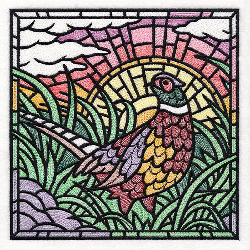 Autumn Sunrise Pheasant Stained Glass Square