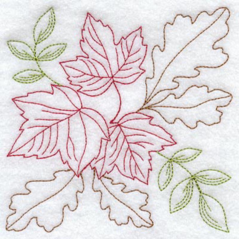 Autumn Leaves Square (Redwork)