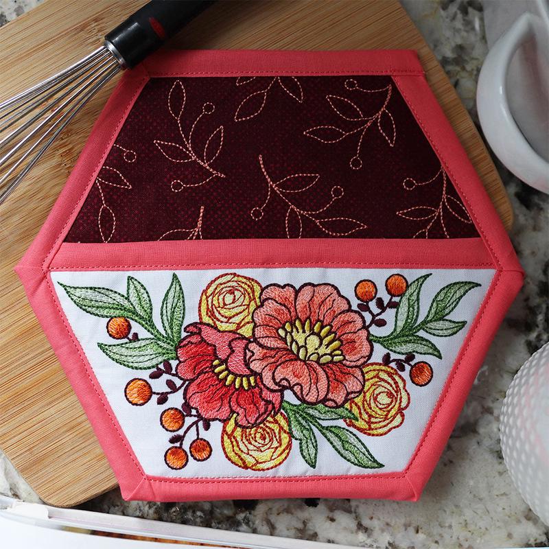 Autumn Blooms Hexagon Pocket Potholder