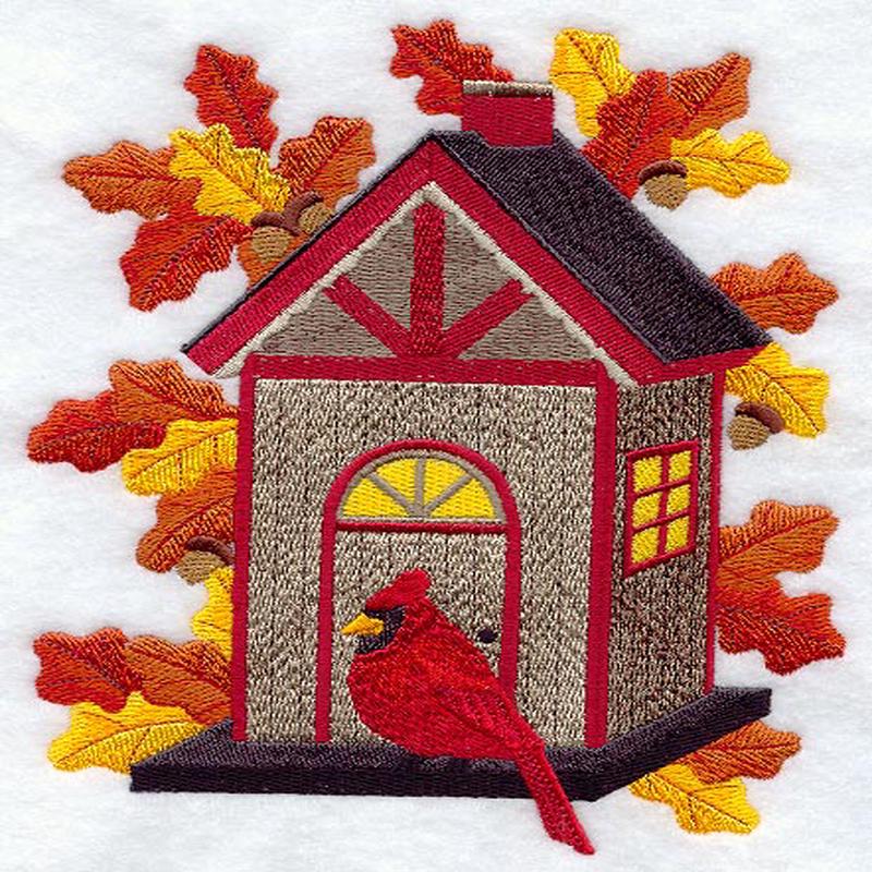 Autumn Cardinal and Birdhouse