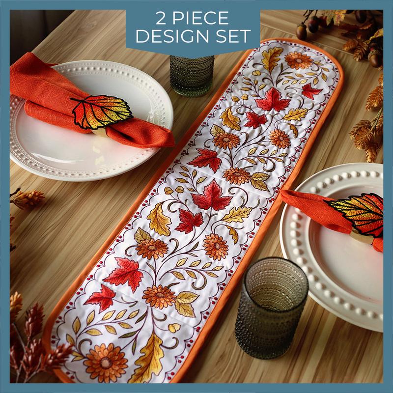 Autumn Floral & Leaves Table Runner Set