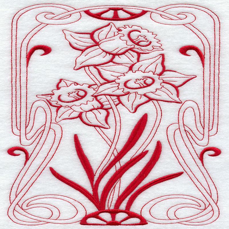Art Nouveau Daffodil (Redwork)