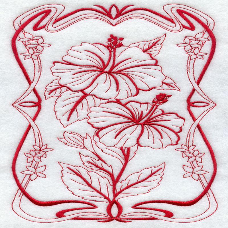 Art Nouveau Hibiscus (Redwork)