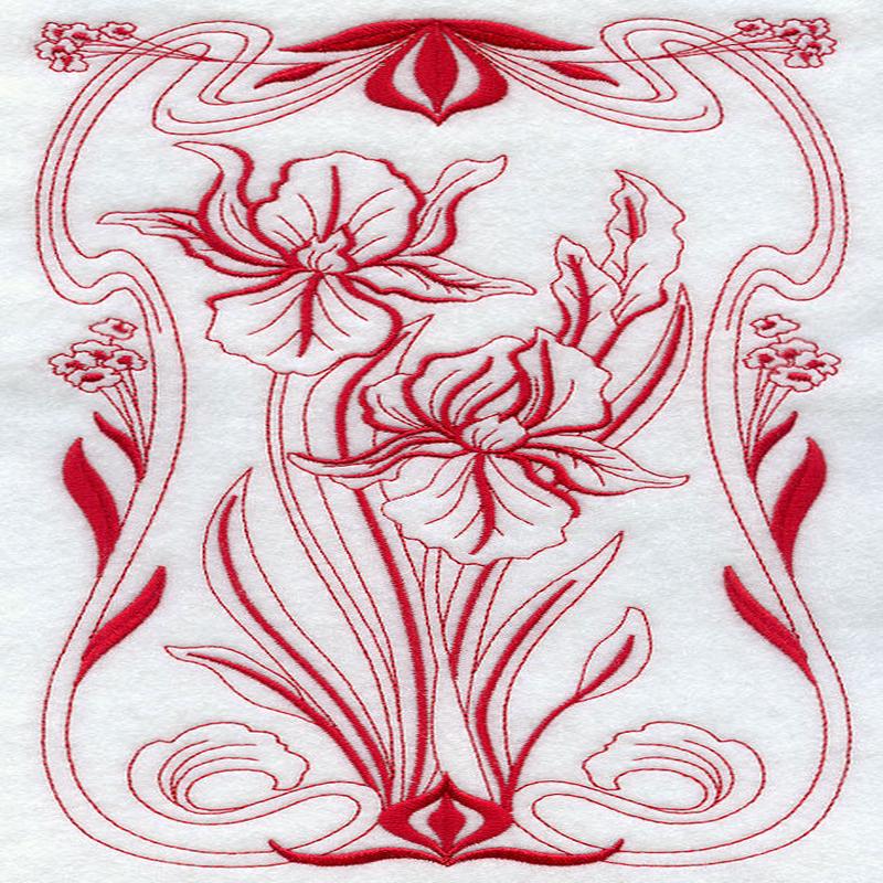 Art Nouveau Iris (Redwork)