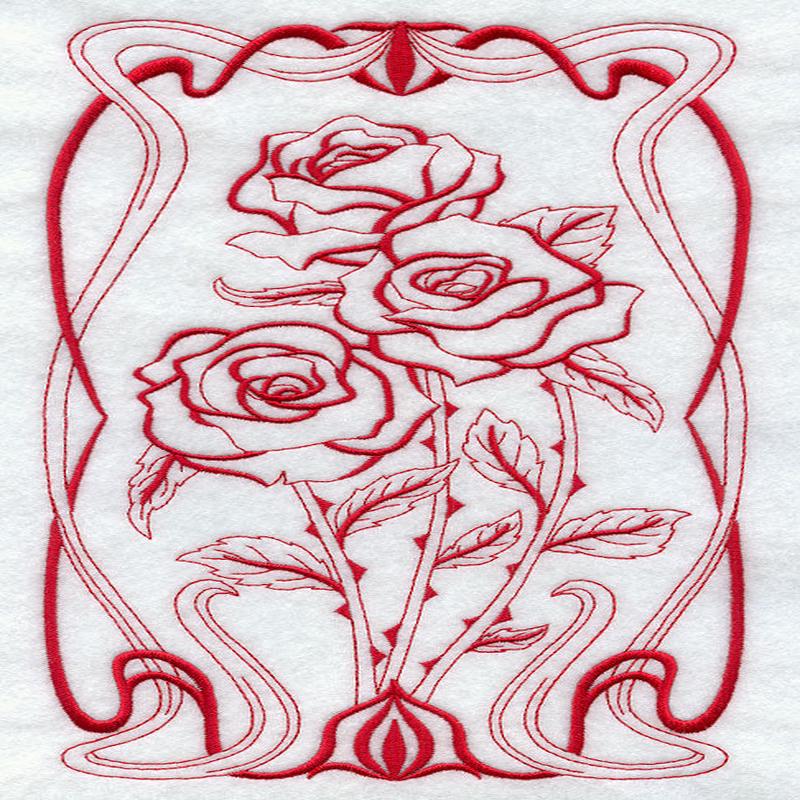 Art Nouveau Rose (Redwork)