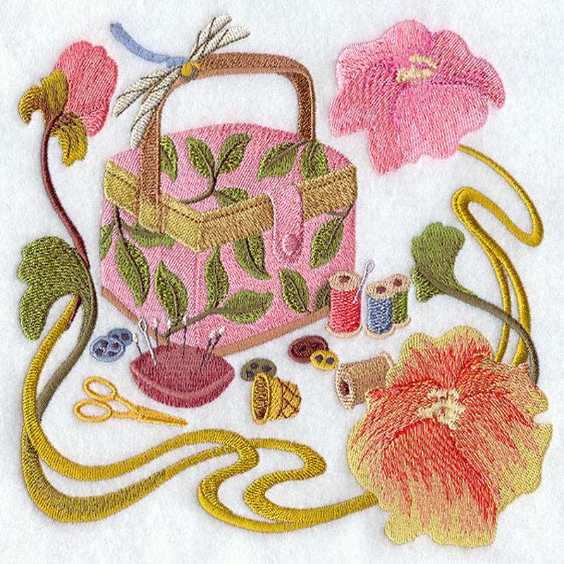 Art Nouveau Sewing Basket with Flowers