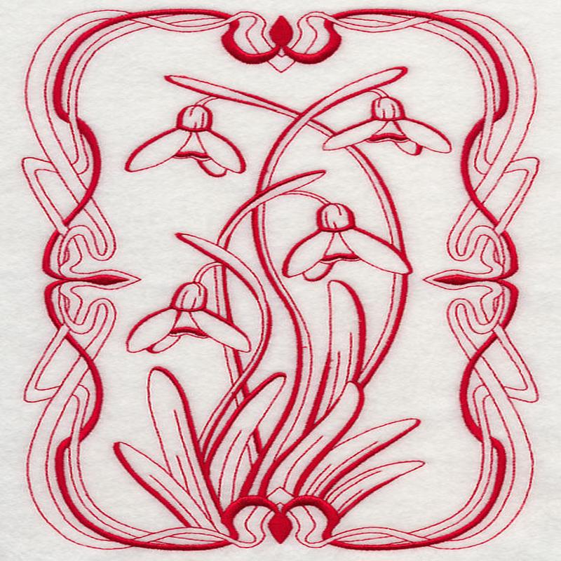Art Nouveau Snowdrops (Redwork)