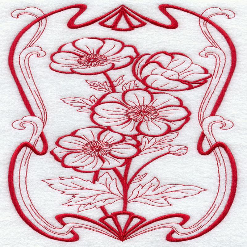 Art Nouveau Anemone (Redwork)