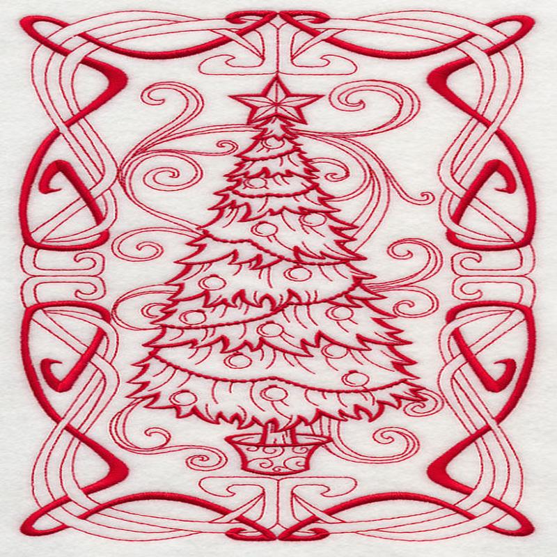 Art Nouveau Christmas Tree (Redwork)