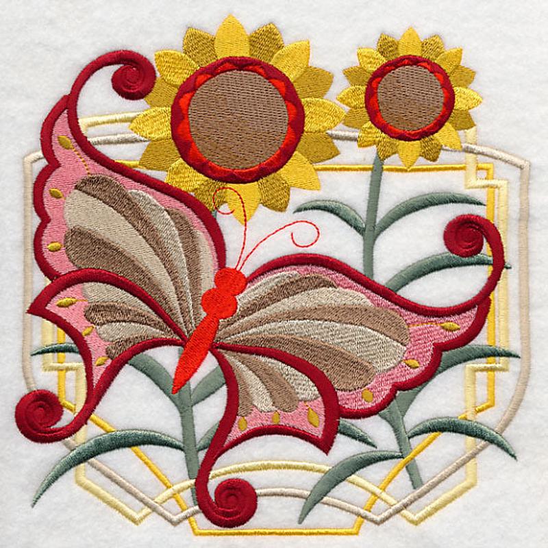 Art Deco Butterfly and Sunflowers