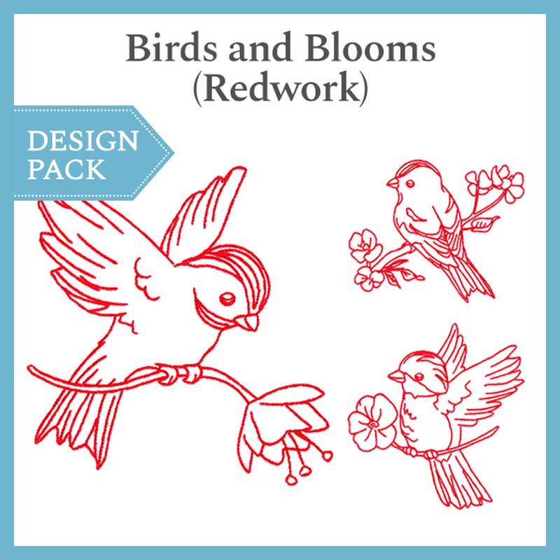 A Birds and Blooms (Redwork) Design Pack