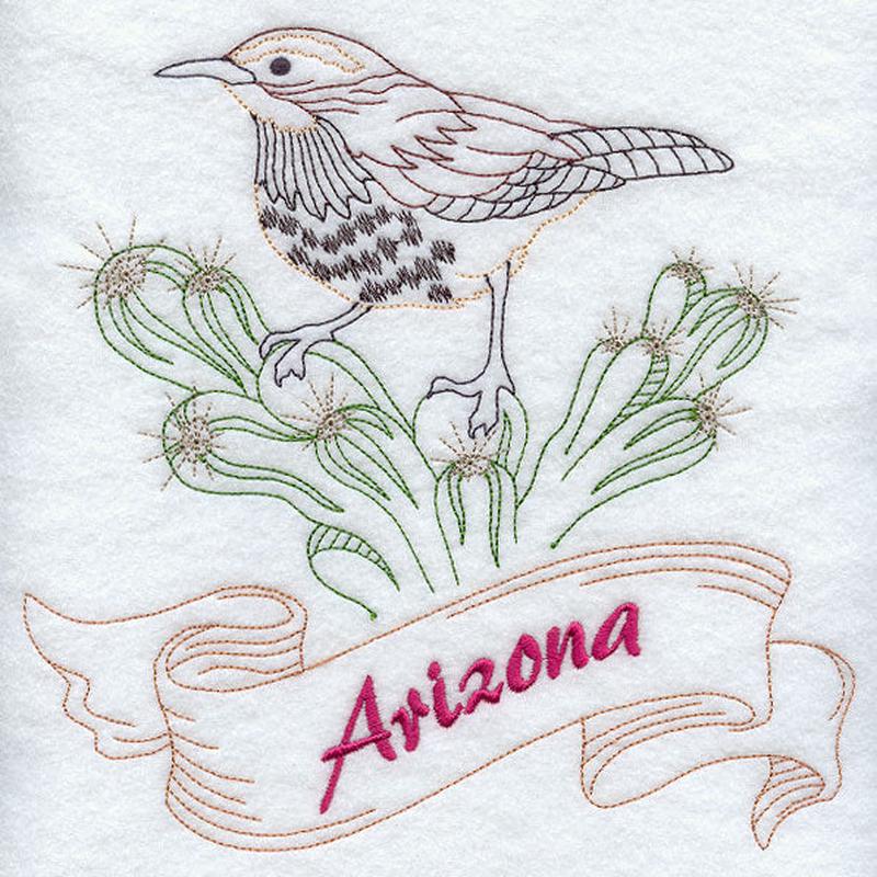 Arizona - Cactus Wren (Redwork)