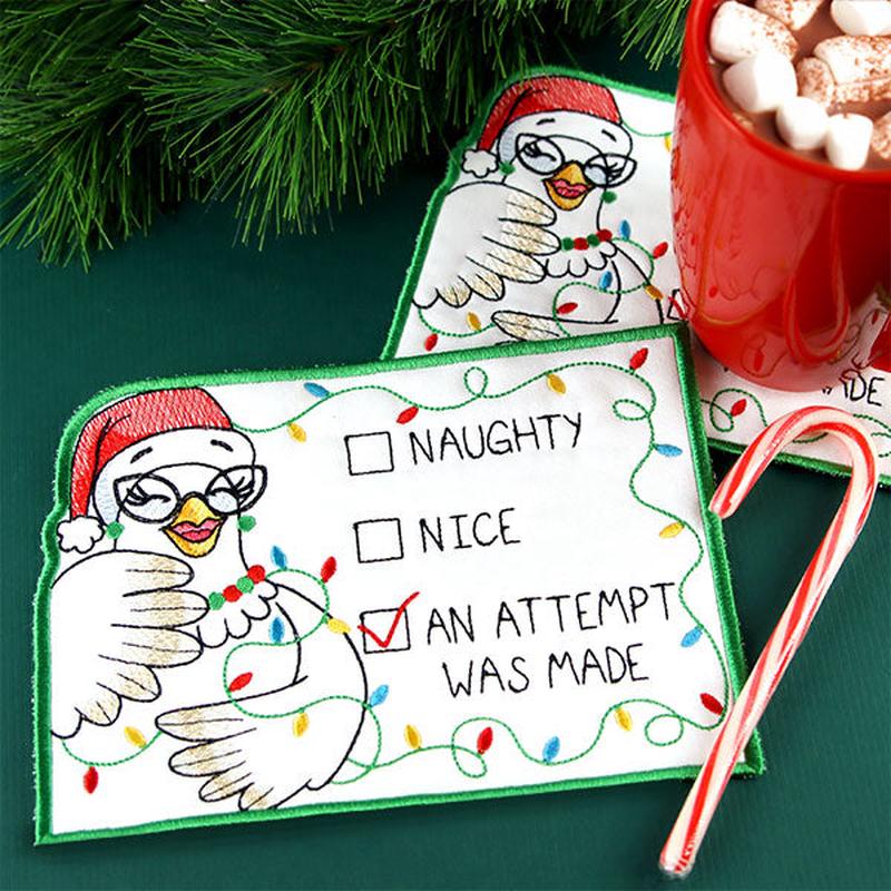 An Attempt Was Made Chicken Mug Rug (In-the-Hoop)