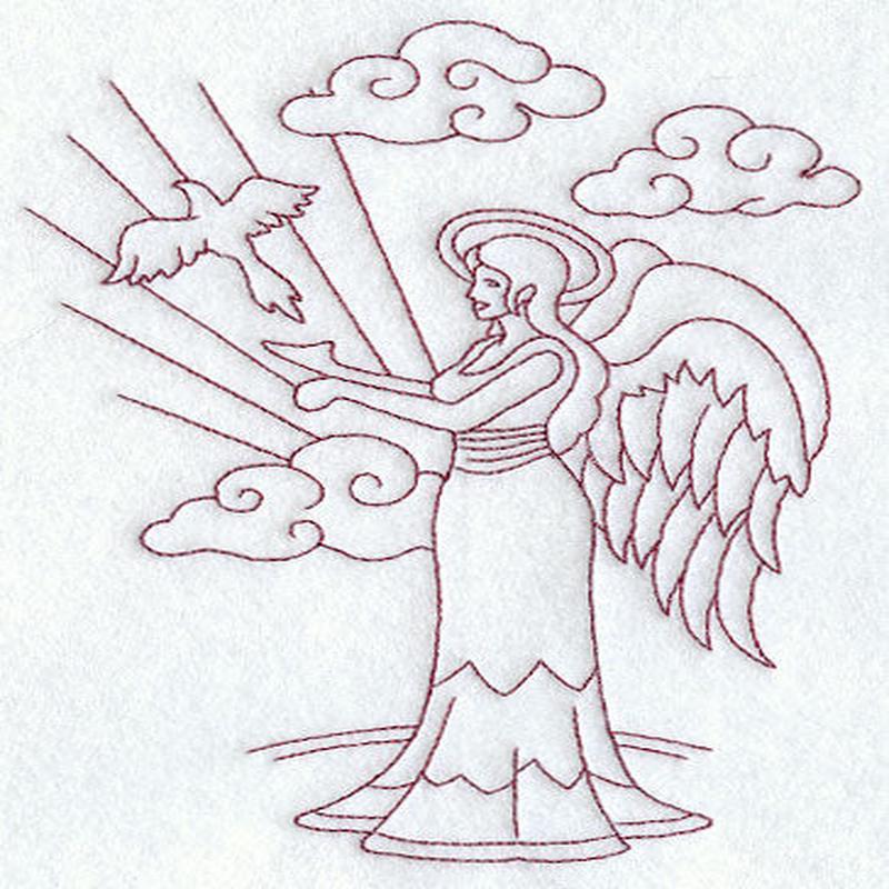 Angel with Dove (Redwork)