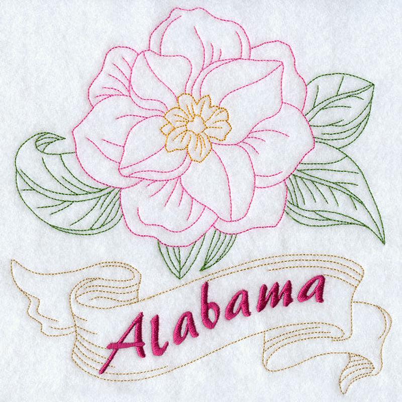 Alabama - Camellia (Redwork)
