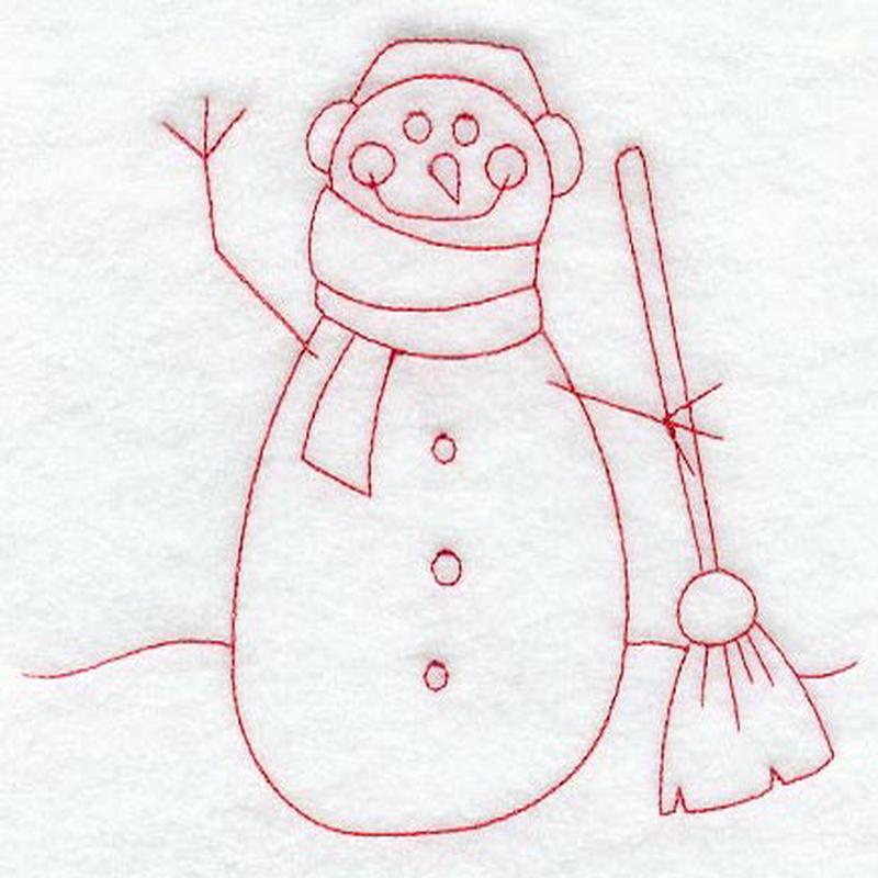 All Set to Sweep Snowman (Redwork)