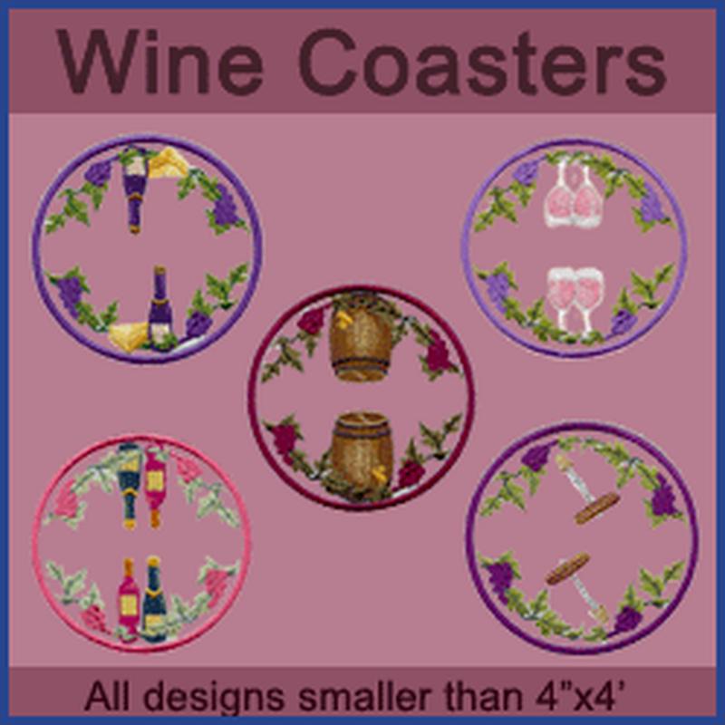 A Wine Coasters Design Pack (In-the-Hoop)