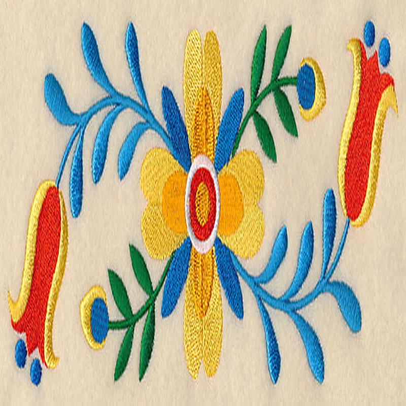 Folk Art Bird in Flowers Border