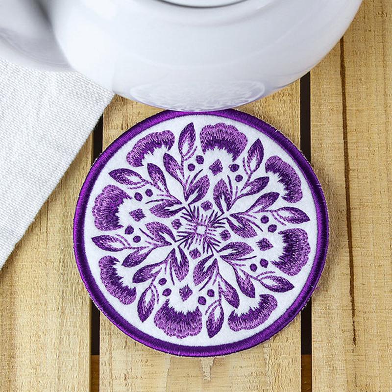 Folk Botanicals Coaster 4 (In-the-Hoop)