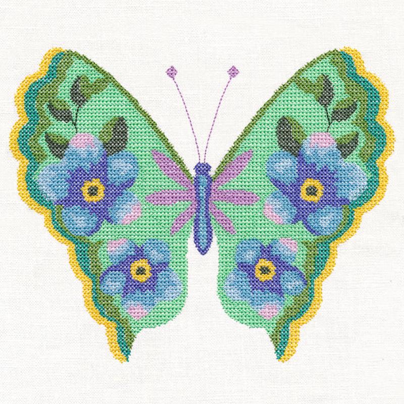 Forget-Me-Not Butterfly in Watercolor (Cross Stitch)