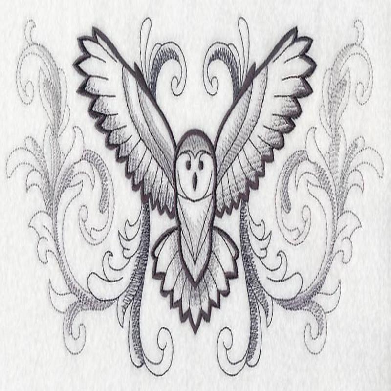 Flying Owl with Baroque Background